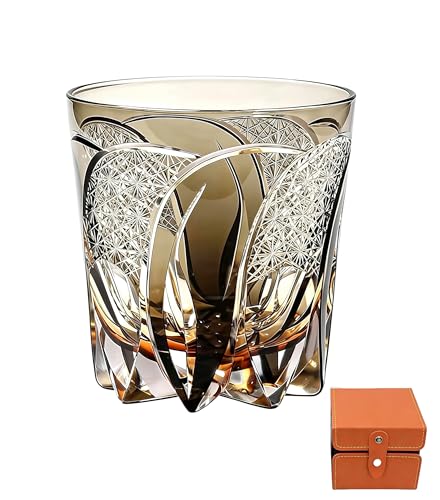 hand-cut Glass crystal cup perfect as a gift suitable for serving cocktails vodka and whiskeycomes with a Luxurious gift box yellow（ 9 once）