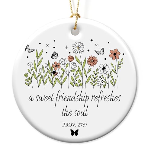 Fatbaby A Sweet Friendship Refreshes The Soul Christian Friendship Ornament, Friend Ornament for Women Sister, Religious Faith Christian Christmas Decorations Gifts with Box&Ribbon 2.9" A Seet Friendship