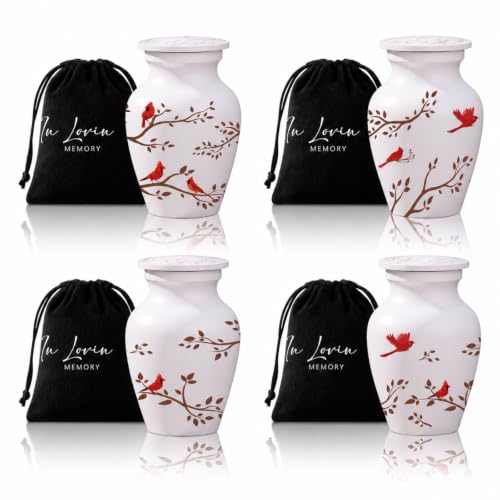 FoldTier 4 Pack Cardinal Urns for Human Ashes with Velvet Box Bag