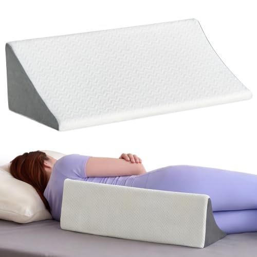 Vekkia wedge pillow for side sleeping with high-density foam, white and gray, provides back support and body positioning.