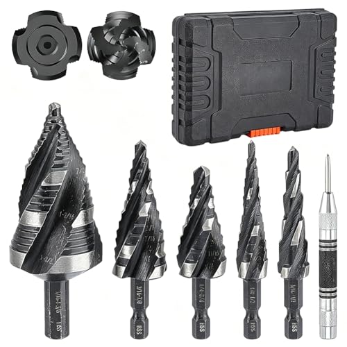 WHIMSTITCH 5-piece HSS step drill bit set for metal, sizes 1/8 to 1-3/8 inches