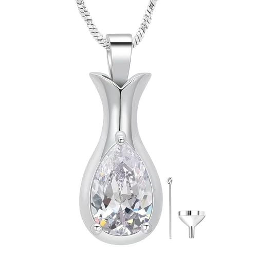 Beydodo Urn Necklaces for Women, Stainless Steel Cremation Memorial Jewelry Ash Necklace Teardrop Pendant with Funnel Kit Silver