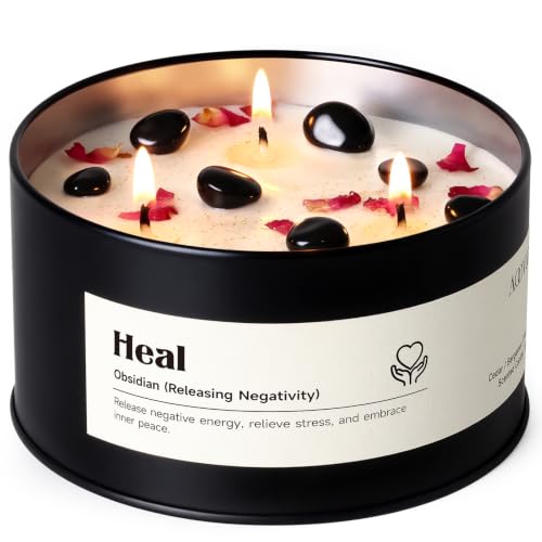 AOOVOO Obsidian Crystal Candle - 12oz Heal Candle for Releasing Negativity
