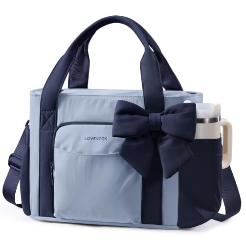 LOVEVOOK Insulated Lunch Box for Women,Adult Lunch Cooler Tote Bag with Bow Navy Blue Large-13L