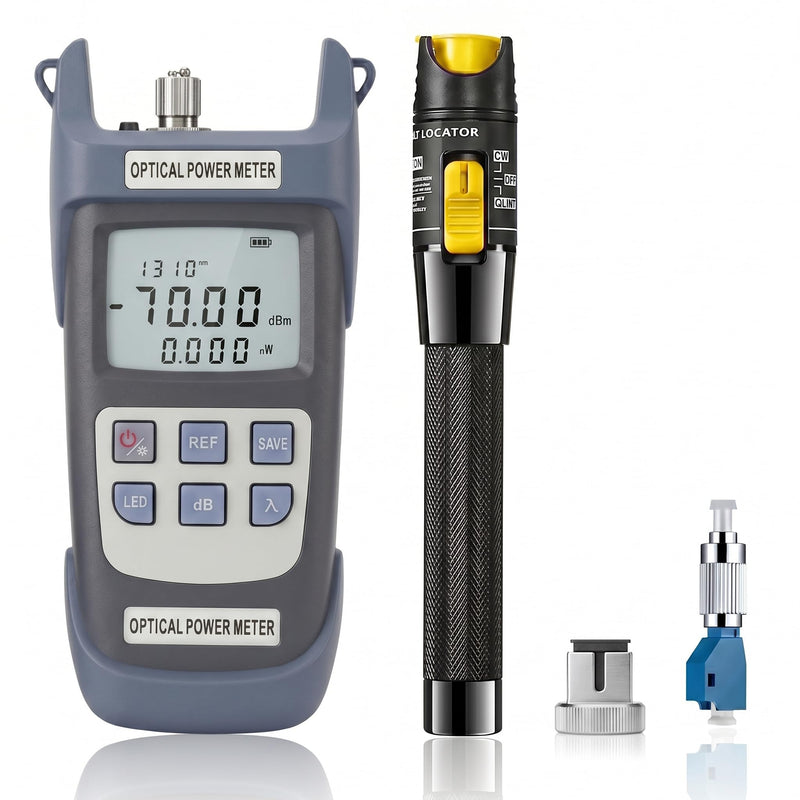 Optical Power Meter OPM -70 ~ +10 dBm & 50MW Visual Fault Detector | FTTH Fiber Optic Cable Tester Kit, FC Male to LC Female Adapter Included