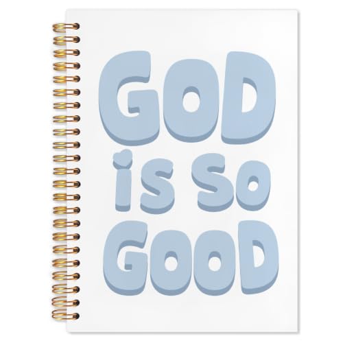 Blue Christian Spiral Notebook 5.5x8.3 White Blue Christian God is Good