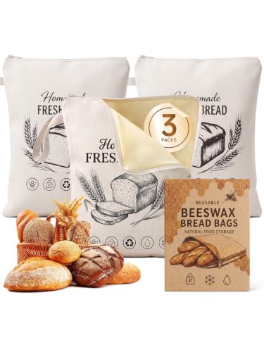 FATROCK Bread Print Beeswax-Lined Bread Bags, 13 x 17 in, 3 Pack