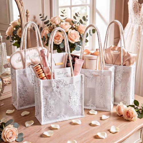 Paterr 4 Pcs Lace Bag Bride Tote Bag bridesmaid bags for wedding day