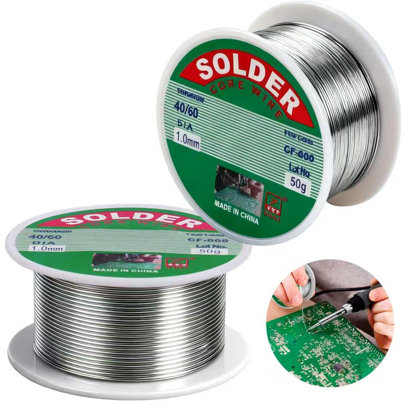 Solder with flux 1 mm, approx. 100 g gross weight (approx. 40 g solder net) | 2 rolls, flux soft solder with rosin core for electric soldering DIY