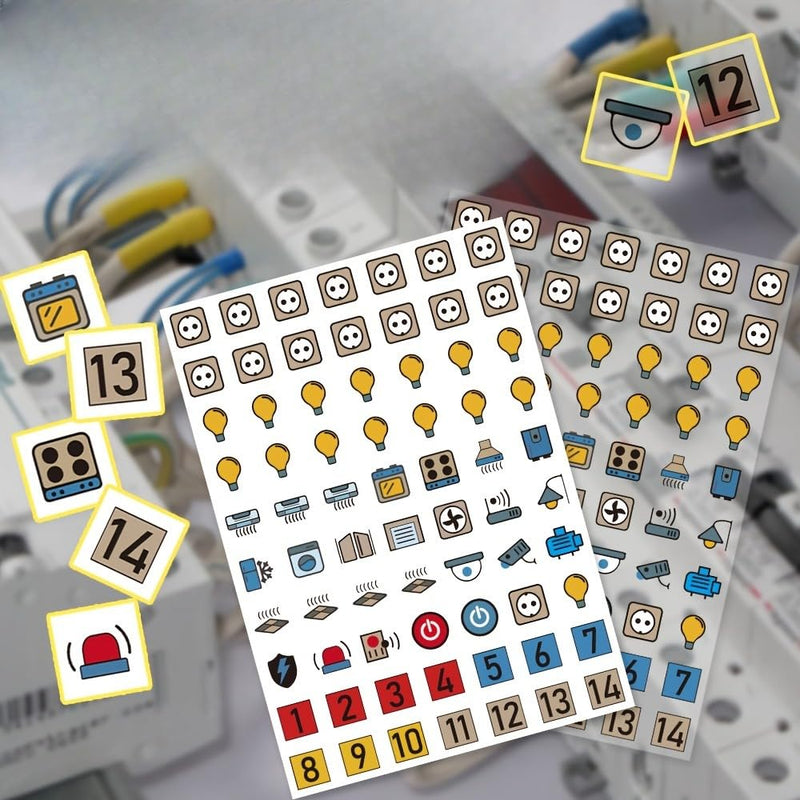 70pcs Electrical Panel Label Stickers, White Power Distribution Box Circuit Breaker Reminder Labels, Transparent Identification Decals for Electrical Panels