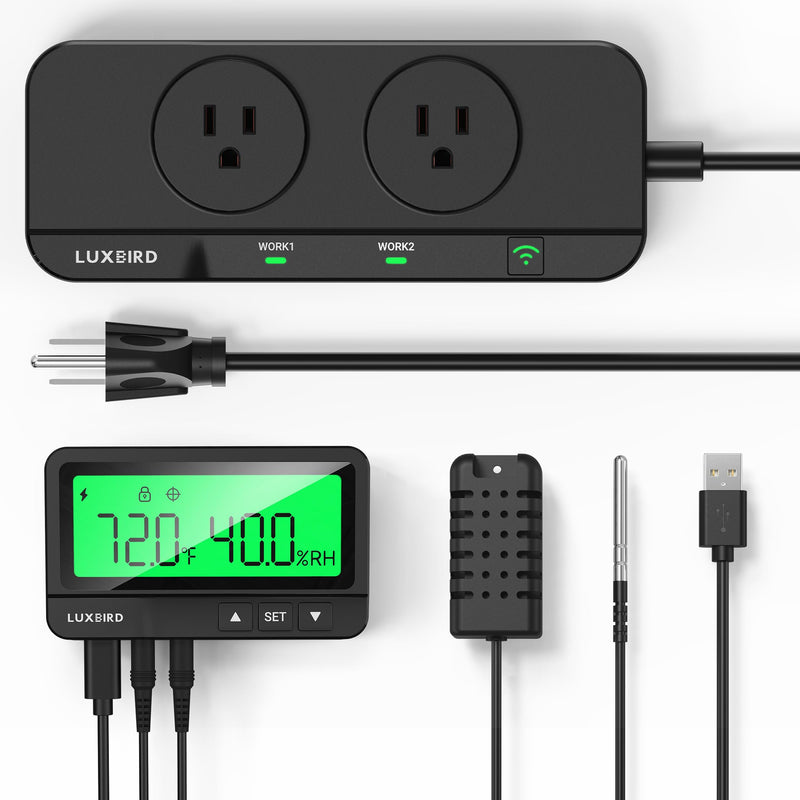 LUXBIRD WiFi Temperature Humidity Controller LTC-318-W with Monitor, App Control for Reptile Terrarium Greenhouse Grow Tent，2-Year Warranty (Black) Black