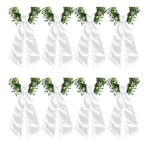 8 Pack White Wreath Sash for Front Door, 5x56in Blank Monogram Sash White-8pcs