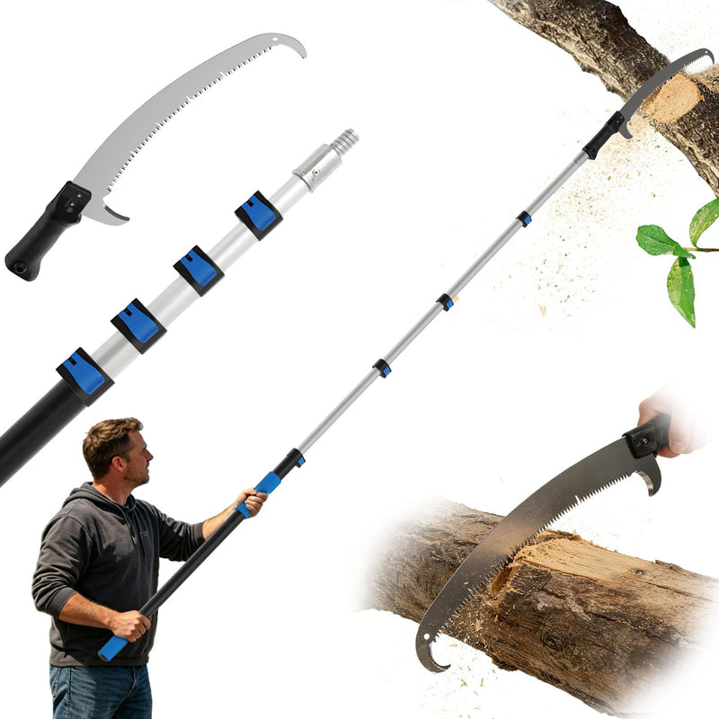 Manual Pole Saw for Tree Trimming, 18FT Reach Telescoping Extension Pole Tree Pruner with 24" Blade, Hand Pole Saw for Cutting High Branches, Detachable Pruning Saw for Garden Yard Maintenance 12FT