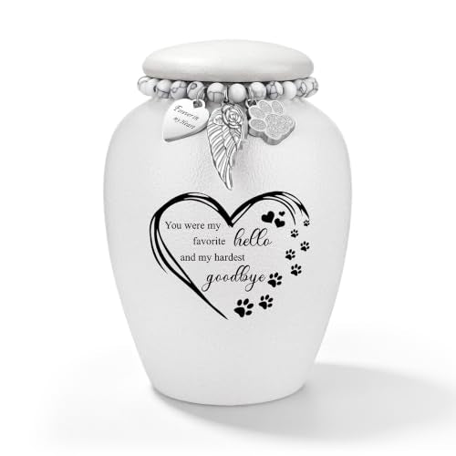 SOITIS Pet Urns for Cats Dog Urns for Ashes 4.8” Pet Urn Ceramic Small Urns White Heart Paw