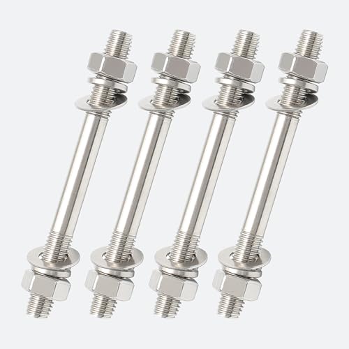 TEN-HIGH M10 x 150mm 304 stainless steel double-end threaded stud bolts with nuts and washers, 4-piece kit