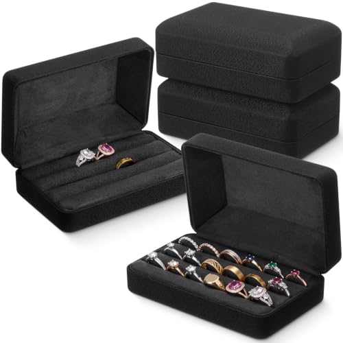 Nosiny 4 Pcs Black Velvet Jewelry Ring Storage Box for Multiple Rings
