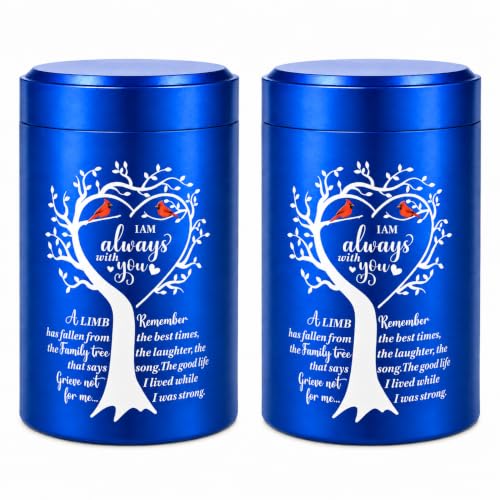 3.62 Inch Small Urns for Human Ashes Adult Man Woman, Set of 2 Mini Urns for Human Ashes, Memorial Funeral Sharing Cremation Urns Set with Two Cardinal Birds, Blue 2 Pack - Heart-Blue