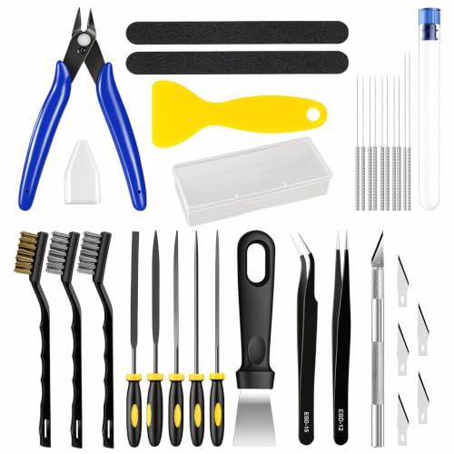 33 Piece 3D Printer Accessory Set, Cleaning Post-Processing Tool Kit with Nozzle Cleaning Needles, Deburrer, Spatula Knife, Wire Brush, Tweezers, Pliers for 3D Printer Model Making | 0.2-0.4 mm cleaning needles, cleaning brush, file, tweezers, pliers f...