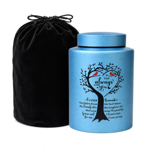 Medium Urns for Human Ashes Up to 140 lbs, 7.3 Inch Small Cremation Urn for Ashes Adult Female Male, Decorative Stainless Steel Funeral Memorial Sharing Urn with Two Cardinal Birds, Blue