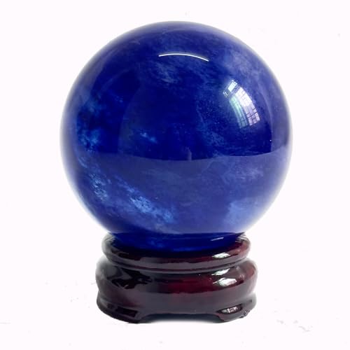 Blue Crystal Ball(70mm-2.75 inches) with Display Stand—Natural Sapphire Sphere for Decoration and Divination Blue-70mm 70mm/2.75inch