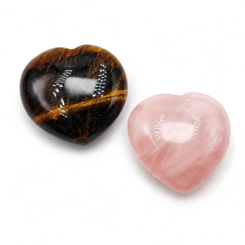 Tiger Eye & Rose Quartz Heart Set – 2 Natural Healing Crystal Hearts