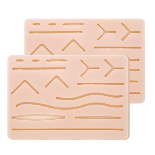 Set of 2 Training Board Silicone Suture Pads for Surgical Suture Set | Suture Practice Kit with 14 Pre-Cut Wounds | Sewing Kit Medicine for Surgical Suture Training Medical Students Veterinarians 170×120×9 mm