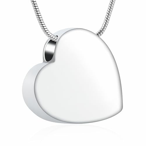 Heart Urn Necklaces for Ashes Cremation Memorial Jewelry for Human Pets Loved Ones Ashes 361L Stainless Steel Pendant Lockets Keepsake Necklace with Fill Tool & Gift Box Silver