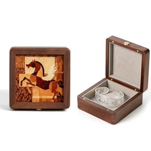 Wooden Jewelry Box,Small Wooden Box with Velvet Lining (Horse Design 1) Horse Design 1