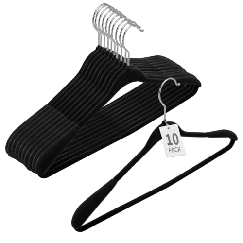 10 Pack Velvet Suit Hangers, Non Slip Clothes Hangers with Wide Shoulder, Space Saving Coat Hangers with 360° Swivel Hook and Pants Bar for Shirts, Suits, Sweaters, Jackets