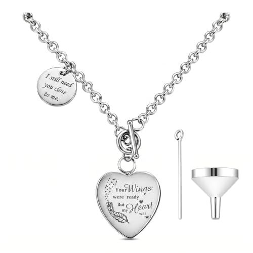 Heart Cremation Necklace for Human Ashes Stainless Steel Urn Locket Memorial Jewelry Keepsake Pendant Chain for Women Loved One Remembrance Ash Holder Accessory