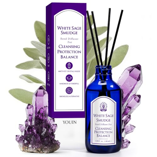 YOUIN Smokeless White Sage Smudge Reed Diffuser with Amethyst for Cleansing