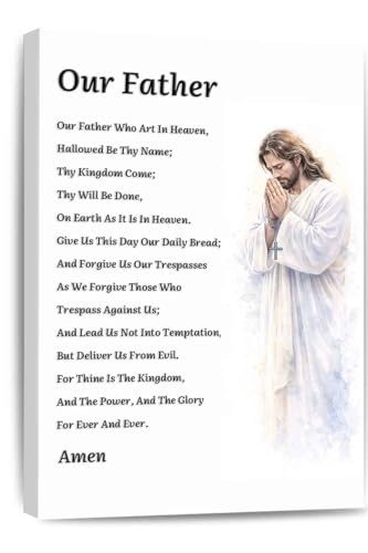 Our Father Prayer Wall Art, Lord’s Prayer Christian Canvas Print, Bible Prayer Poster, Religious Wall Decor, Faith Inspirational Artwork, Spiritual Gift for Home Living Room Bedroom Church Framed 8*12 inch Our Father Prayer 12"L x 8"W