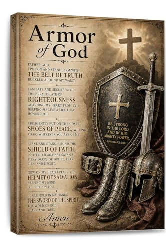 Armor of God Wall Art Christian Canvas Print, Full Armor of God Poster, Religious Wall Decor, Faith Inspired Scripture Art, Spiritual Gift for Men Women, Christian Home Decor Living Room Bedroom Framed 8*12 inch 12"L x 8"W