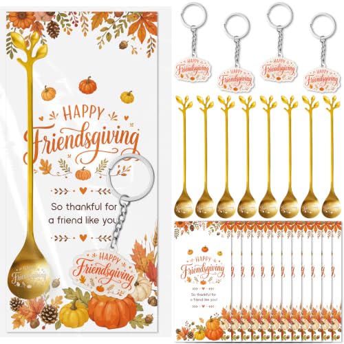 CJiangpo 24 Pack Friendsgiving Party Favors Tea Spoons Keychains Gifts Card