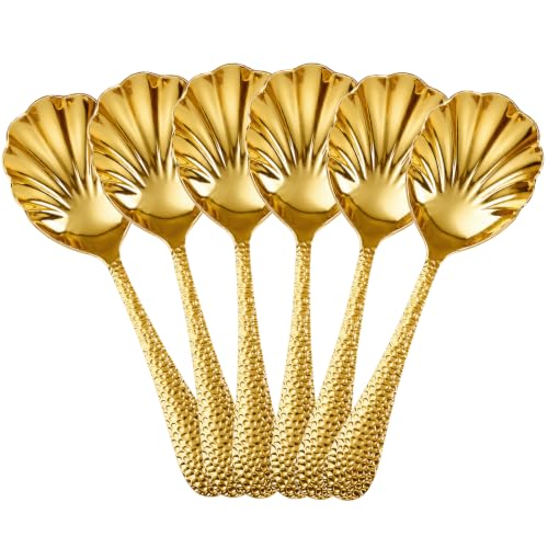 6Pcs Large Gold Serving Spoons, Hammered Serving Spoons for Buffet