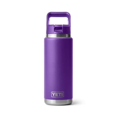 YETI Rambler 26 oz Bottle, Vacuum Insulated, Stainless Steel with Color Matching Straw Cap Pace Purple