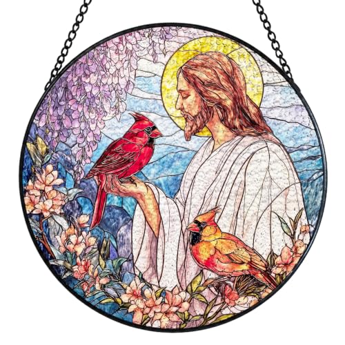 Christian Jesus Cardinal Stained Glass Window Suncatcher 7.9x7.9 Color04