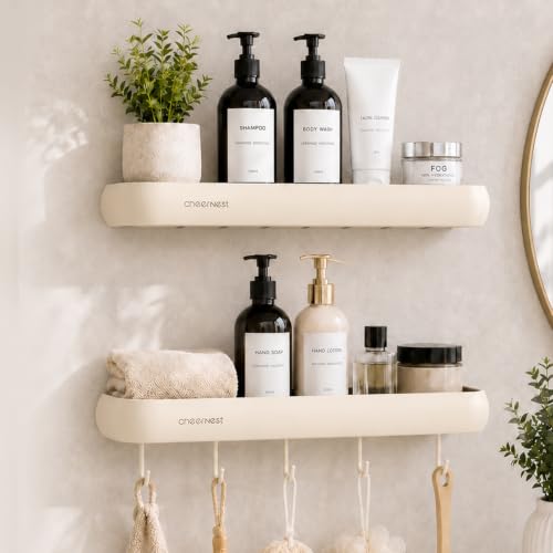 Shower Caddy Adhesive, No Drilling Aluminum Bath Organizer Shelf Milky White Rectangular
