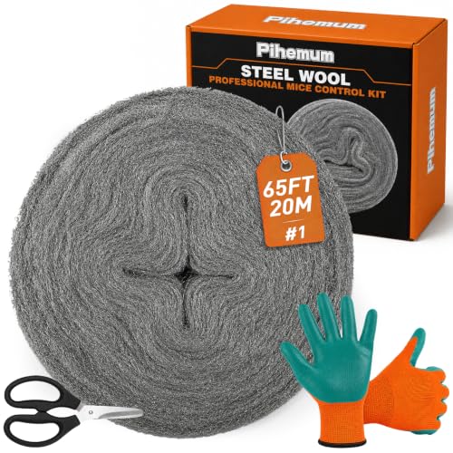 Steel Wool Against Mice - 20 m Roll #1 Coarse, 6.5 cm Wide - Mouse Hole Filler - Grade #1 Coarse for Mouse, Rat, and Rodent Control (Includes Gloves and Scissors) #1 #1 Steel Wool