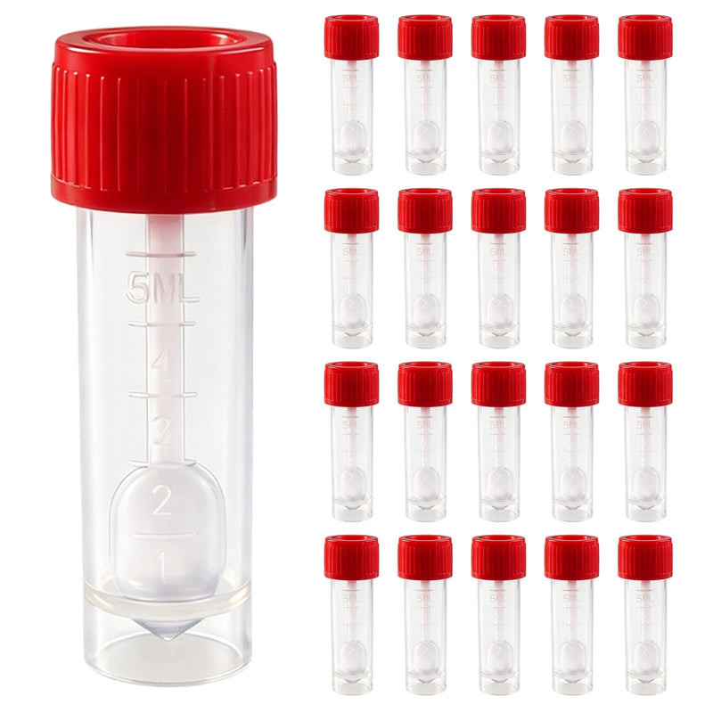 Pack of 20 Chair Sample Tubes 5 ml with Spoon, Fecal Sample Tube for Dogs, Cats and Humans, Chair Sample Container with Screw Cap, Sample Collection Container for Fecal Examination, Sample