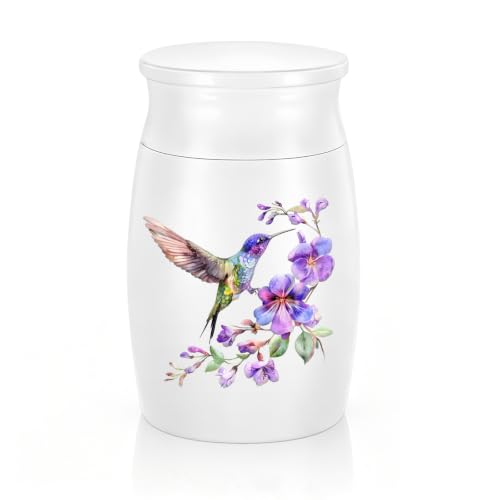 SOITIS 2.7" Aluminum Small Urns for Human Ashes Hummingbird Mini Urn Design Purple Bird