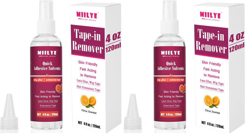 MIILYE Wig Glue Remover/Tape Extension Remover Spray 120 ml/4 oz, Fast Acting Hair Glue Remover, Bond Remover and Tape Solvent for Lace Wigs, Hair Extensions (Pack of 2) 120 ml (Pack of 2)