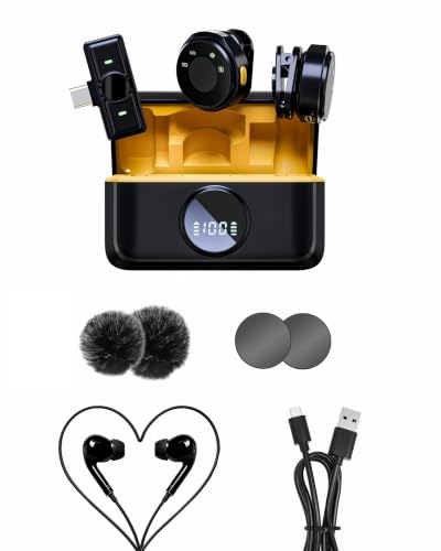Dual Wireless Lavalier Microphone with Charging Case for iPhone Android