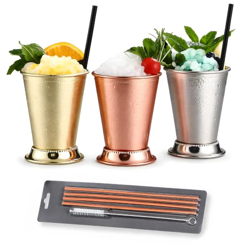 Trez Treamer Mint Julep Cups Set of 3, 12 oz Cocktail Mugs & Glasses with Copper Finish for Bourbon, and Home Bar