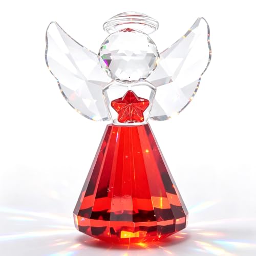 SYOWADA Deep Red Crystal Angel Figurine, K9 Glass Guardian Angel Statue, Healing Crystal Decor for Women Wife Mom, Birthday Valentine's Anniversary Home