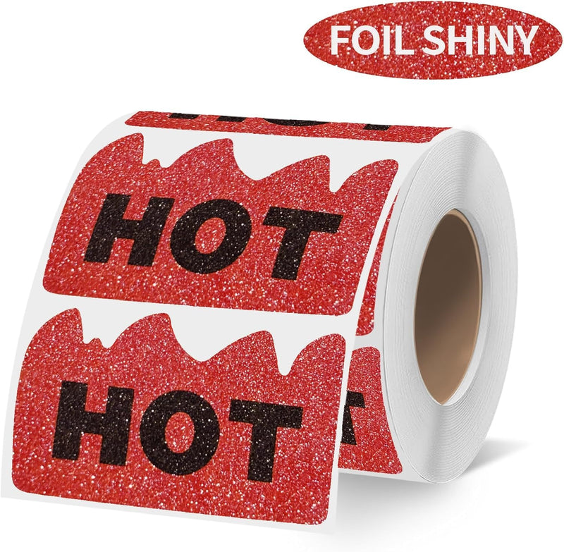 600 PCS Rave Hot Stickers Foil Shiny Red Hot Flame Fire Shaped Stickers Marking Popular Items for Restaurant Stores Shops- 2 x 1-1/5 Inch 600 Pcs