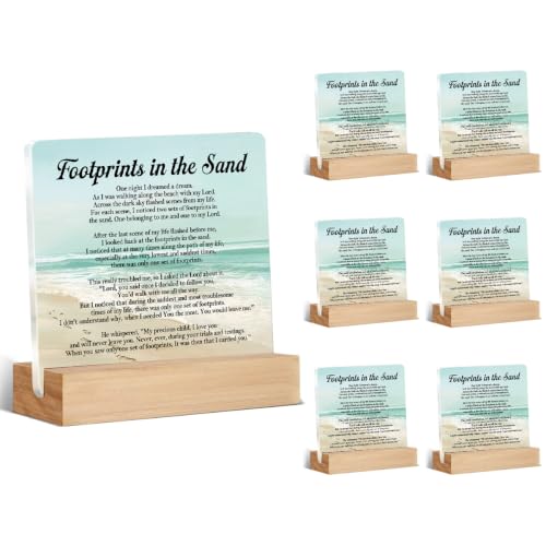 Christian Religious Decor Gifts for Friends Coworkers Set of 6 Motivational Gifts for Women Men Besties, Footprints in the Sand Home Office Acrylic Desk Decor 4 x 4 Inches Foo666666 - Acrylic