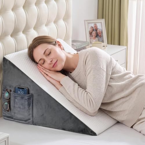 puredown® 12" Bed Wedge Pillow, Cooling Wedge Pillows for Headboard, Pillow Wedge for Nighttime Acid Reflux, Lumbar & Back Support, Leg Elevation Therapy, Snore Reduction Aid.White White 24*24*12 Inch