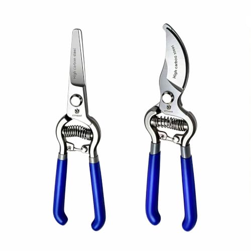 citygad two-pack 8-inch pruning shears with high-carbon steel blades and ergonomic blue handles