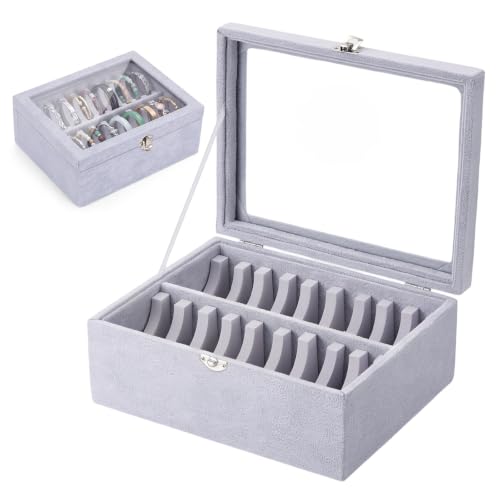 Novabright 22 Slot in Bracelet Display Box Clear Glass Lid Grey